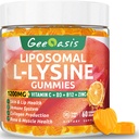Gommies liposomiques L-lysine 1200mg, supplément à croquer Lysine avec vitamine C, D3, B12 et zinc pour adultes et enfants, soutien immunitaire et collagène, santé des lèvres et de la peau, végétalien, saveur naturelle de fruits, 60CT