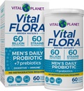 Planète Vital - Probiotiques de Flore Vital pour les hommes, 60 milliards CFU, 60 souches diverses, 7 prébiotiques organiques, Probiotique stable de la plate-forme quotidienne pour le soutien immunitaire, dégazage, santé digestive 60 capsules