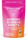 Pink Stork Morning Sickness Sweets, boîte de gingembre aux framboises biologiques avec vitamine B6, soutien de la maladie du mouvement, brûlures d'estomac prénatales - grossesse doit avoir - 30 gouttes enrobées