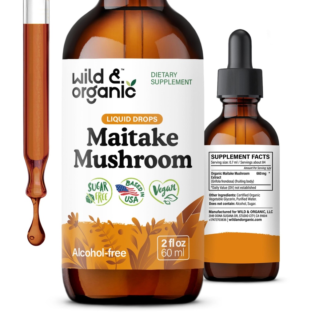 Drops de champignons sauvages et biologiques - Supplément de champignons liquides pour le soutien immunitaire - Teinture d'extrait de maïs - végétalien, sans sucre et sans alcool - 2 fl oz