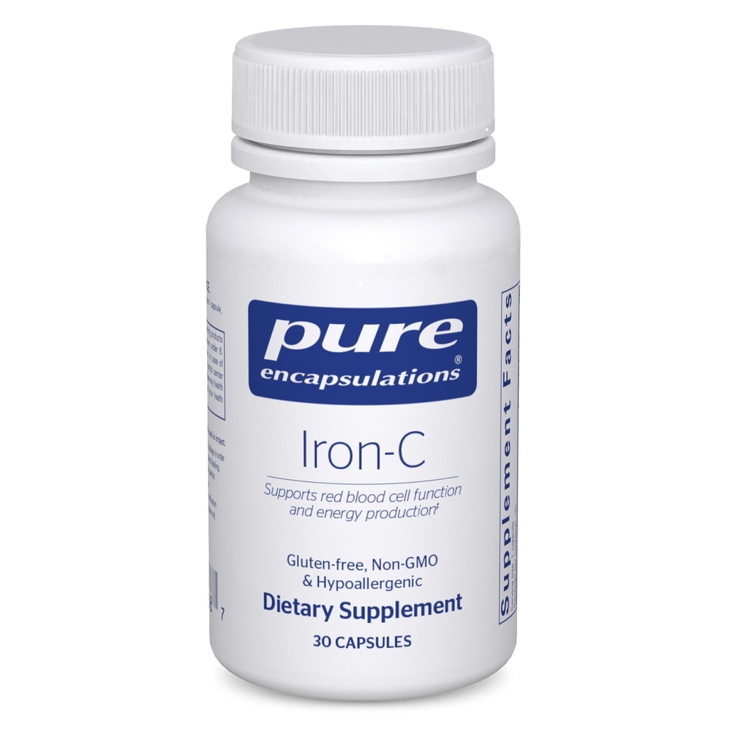 Encapsulations pures Fer-C - 15 mg - 175 mg Vitamine C - Soutien des globules rouges* - Production d'énergie - Pilule de fer hautement biodisponible - Sans gluten et végétalien - 30 capsules