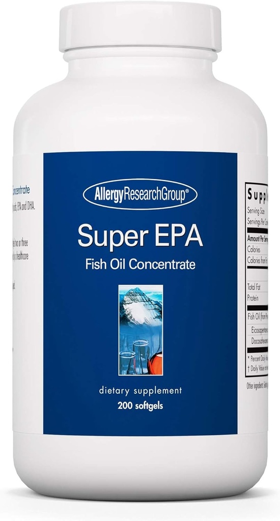 Groupe de recherche sur l'allergie Super EPA - Supplément Omega 3, concentré d'huile de poisson, EPA, DHA, acides gras Omega 3, anchovies, softgels d'origine durable - 200 Nombre