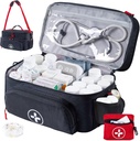 BAGSFY organisateur de sac de médecine de voyage avec mini sac de médicaments, kit de premiers soins double couche vide, organisateur de bouteille de pilule verrouillable pour la maison, grand entreposage de médicaments, cas de transport d'urgence de voyage.