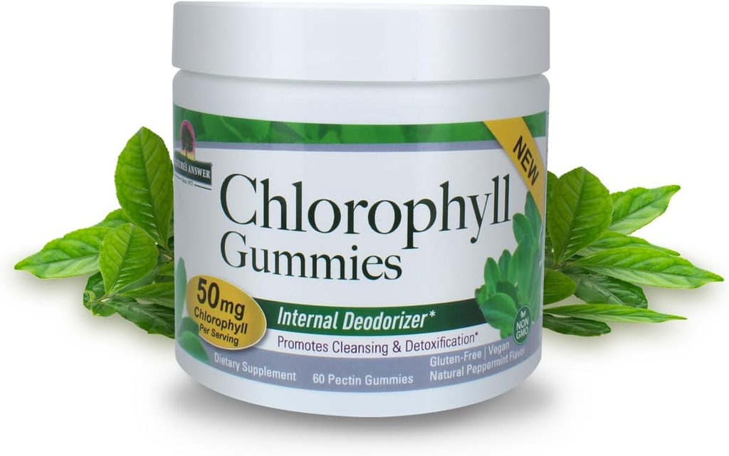 Réponse de la nature Gummies de chlorophylle 60 Comte de désodorisant intérieur naturel* , Soutien de la peau et des cheveux , Soutien immunitaire , sans gélatine , sans OGM , sans G