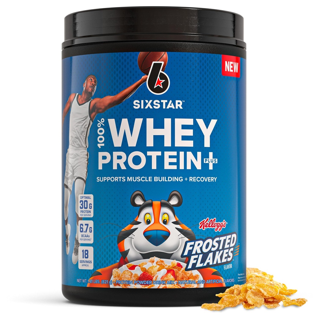 Six Star Whey Protein Powder Plus - Muscle Building & Recovery Formula with Whey Isolate Powder, BCAAs, 30g Protein, Immune Support - Supplément post-entraînement - Kelloggs Flakes Flavor, 1,8 lbs