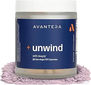 Avantera Unwind - Supplément Stress et Sommeil pour les adultes - Soutenir des niveaux de stress sains et améliorer l'efficacité du sommeil - Magnésium, Mélatonine, Ashwagandha, et plus - 56 Capsules Vegan