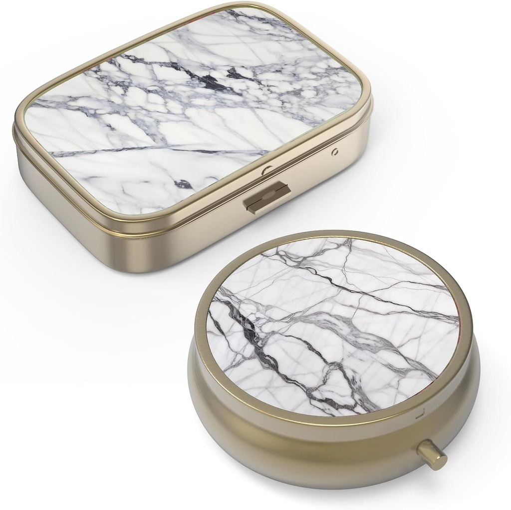 Pill Case Pill Box with Mirror Retro Small Pill Case for Purse or Pocket Bronze Pill Box or Vitamines, Huile de poisson, Suppléments, Pill Containe Travel Gifts(2PCS)
