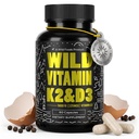 Alimentations sauvages 5000iu Vitamine D3 + K2 (100mcg Mk7) avec extrait de poivre noir, à base végétale, sans OGM, sans soja et sans gluten.