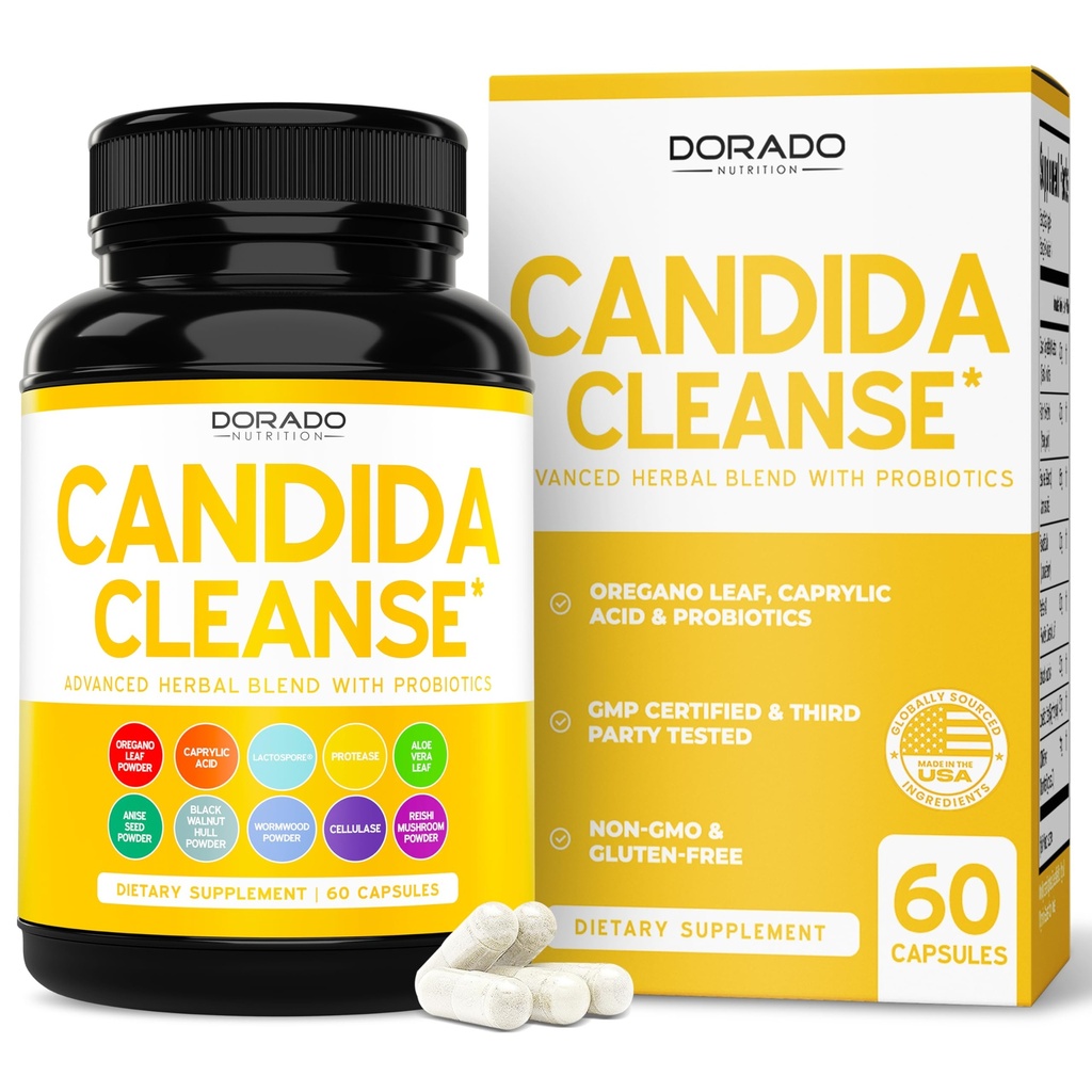 Candida Cleanse Detox (60 comte) Formule avancée 11-en-1 pour le traitement de la surcroissance avec Candida Killer Complex pour hommes et femmes - Testé par une tierce partie - Fabriqué aux États-Unis