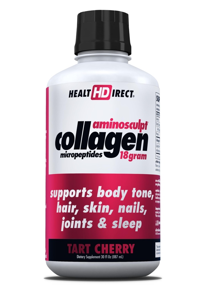Supplément de collagène sans sucre d'AminoSculpt santé - Protéine de grade médical de haute puissance pour les cheveux, la peau, les ongles et les articulations, gazon, non OGM, collagène liquide - Tart Cherry - 30 Fl Oz