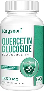 Quercetin Glucoside 1200mg Suppléments - Isoquercetin avec 6X Biodisponibilité,60 Capsules de Veggie,Contenez du poivre noir et de la rutine pour l'absorption maximale
