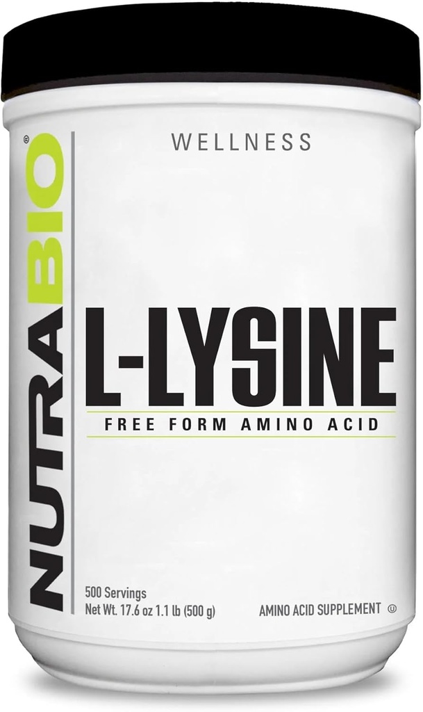 NutraBio L-Lysine Poudre 500g – Acides aminés essentiels pour le métabolisme des protéines, le collagène et la santé immunitaire – Pure, non aromatisé, non OGM, végétalien- 500 portions