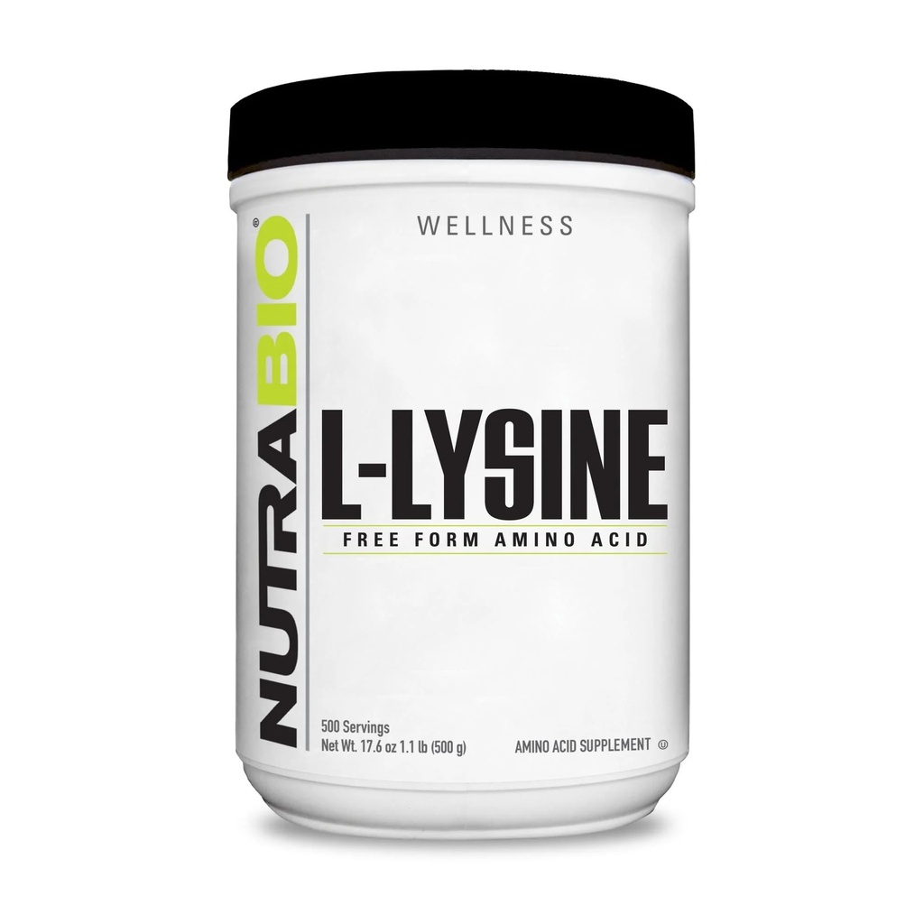 NutraBio L-Lysine Poudre 500g – Acides aminés essentiels pour le métabolisme des protéines, le collagène et la santé immunitaire – Pure, non aromatisé, non OGM, végétalien- 500 portions