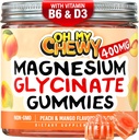 Gommies glycinées de magnésium au centre 400MG - Absorption élevée pour les enfants, les adolescents et les adultes - Supplément pour le sommeil, le calme et la relaxation musculaire avec B6 & D3 - Sans gluten et respectueux des végétaux - 60 Compte