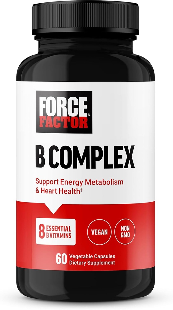 FACTEUR DE FORCE Complexe de vitamine B pour soutenir l'énergie, la vitalité et la santé cardiaque, y compris la vitamine B1, la vitamine B2, la vitamine B3, la vitamine B6, la vitamine B12 et plus, végétalien, non OGM, 60 capsules végétales