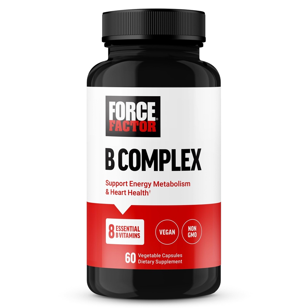 FACTEUR DE FORCE Complexe de vitamine B pour soutenir l'énergie, la vitalité et la santé cardiaque, y compris la vitamine B1, la vitamine B2, la vitamine B3, la vitamine B6, la vitamine B12 et plus, végétalien, non OGM, 60 capsules végétales