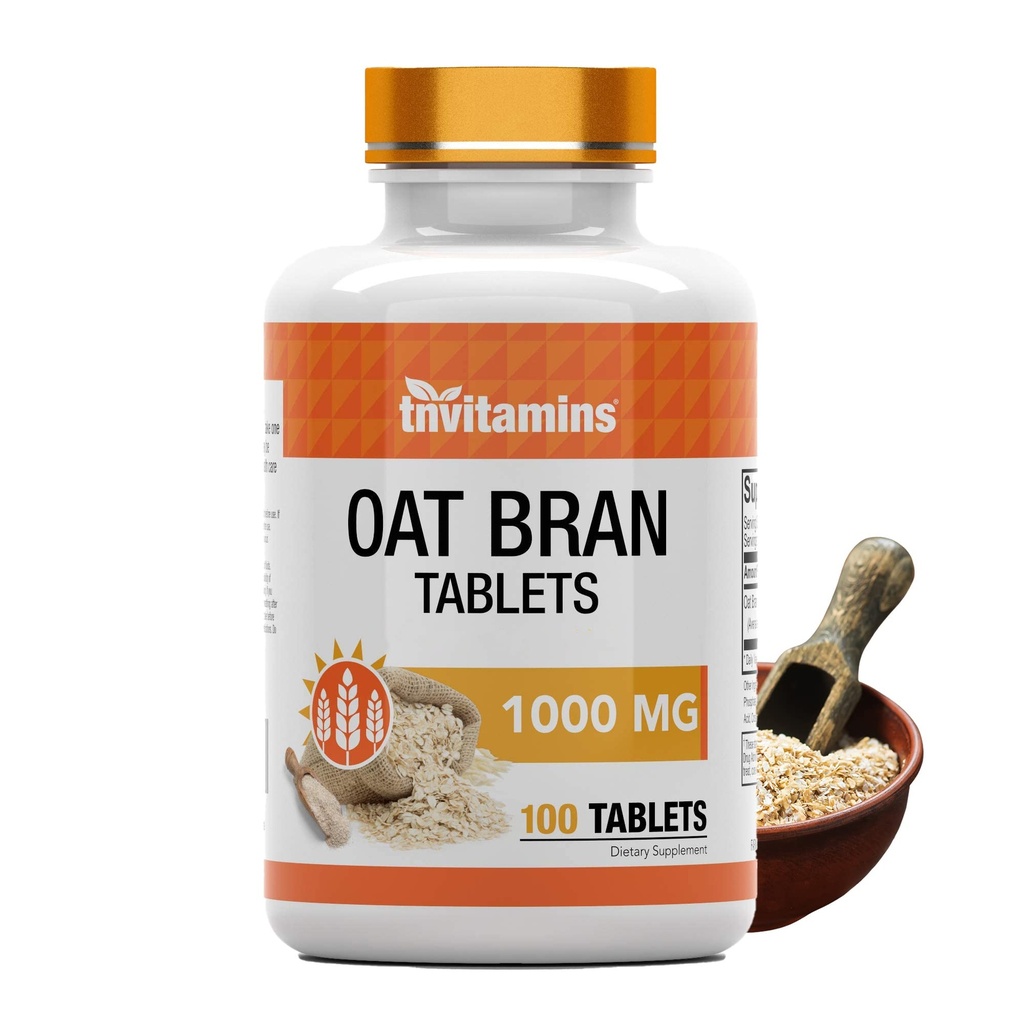 tnvitamins Comprimés d'avoine Bran de comprimés de 100 comprimés x 1 000 MG par comprimé de comprimés de fibre d'avoine de comprimés de solvant et de supplément de fibre alimentaire de soutien à la santé digestive