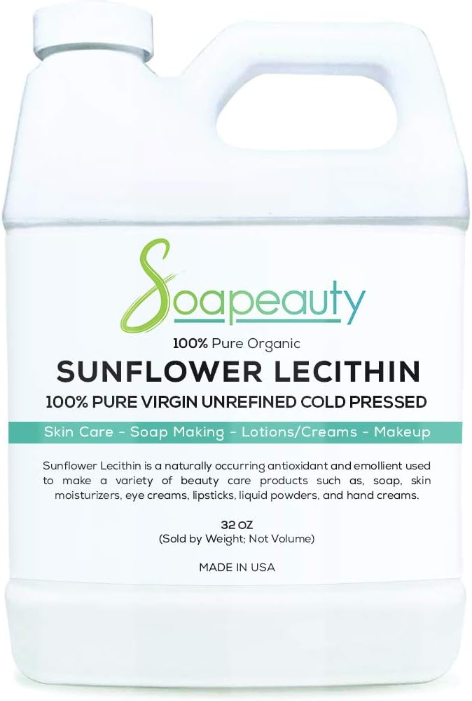 Sunflower Lecithin Liquid Oil | Cold Pressed Unrefined | USP Grade Unbleached 100% Pure Natural Sunflower Lecithin Oil | Skin Moisturizer, Soap Making, Lotion | 32 fl oz