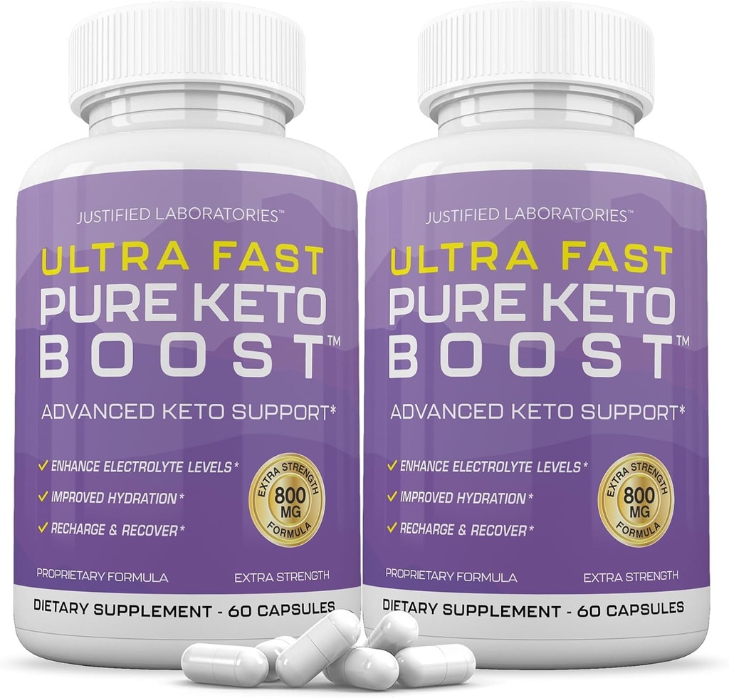Justified Laboratories (2 Pack Ultra Fast Pure Keto Boost Pills 1275MG New & Improved Formula Contains Apple Cider Vinegar Extra Virgin Olive Oil Powder Green Tea Leaf 120 Capsules