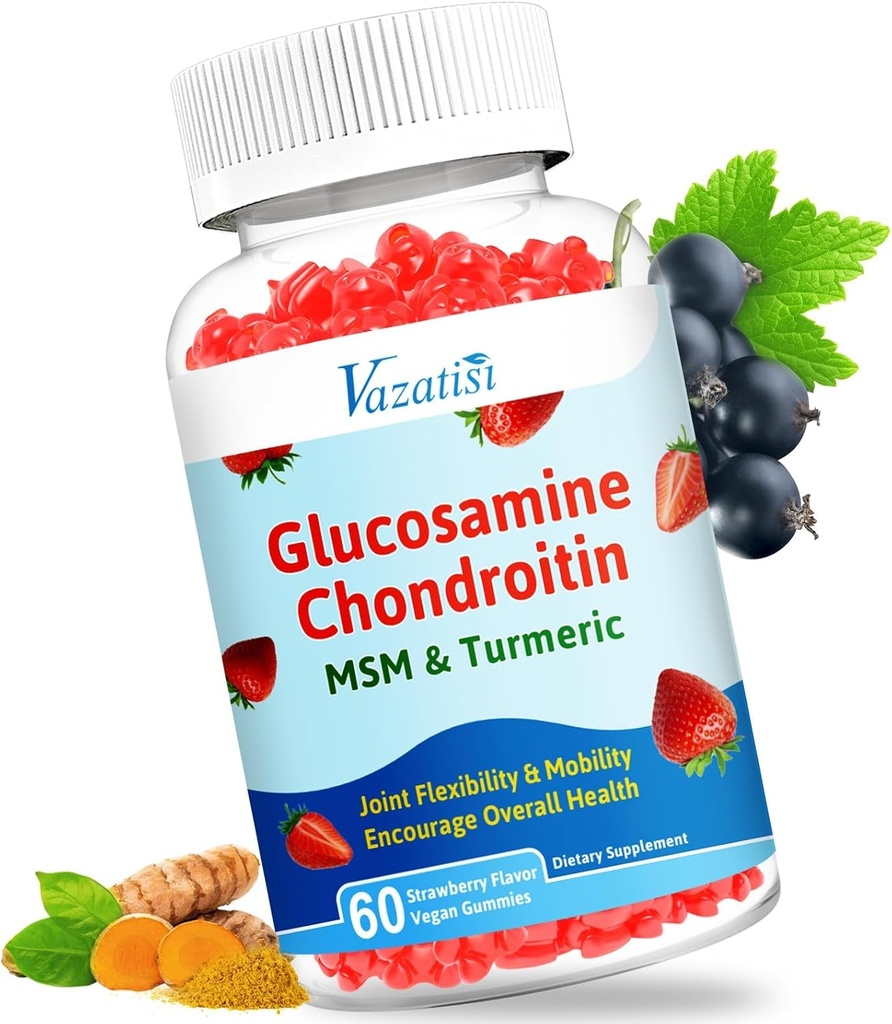 Haute Biodisponible Glucosamine Chondritine Gummies avec Turmeric & MSM, Boswellia - Supplément de soutien conjoint - Support de cartilage, flexibilité et résistance - 60 Gummies