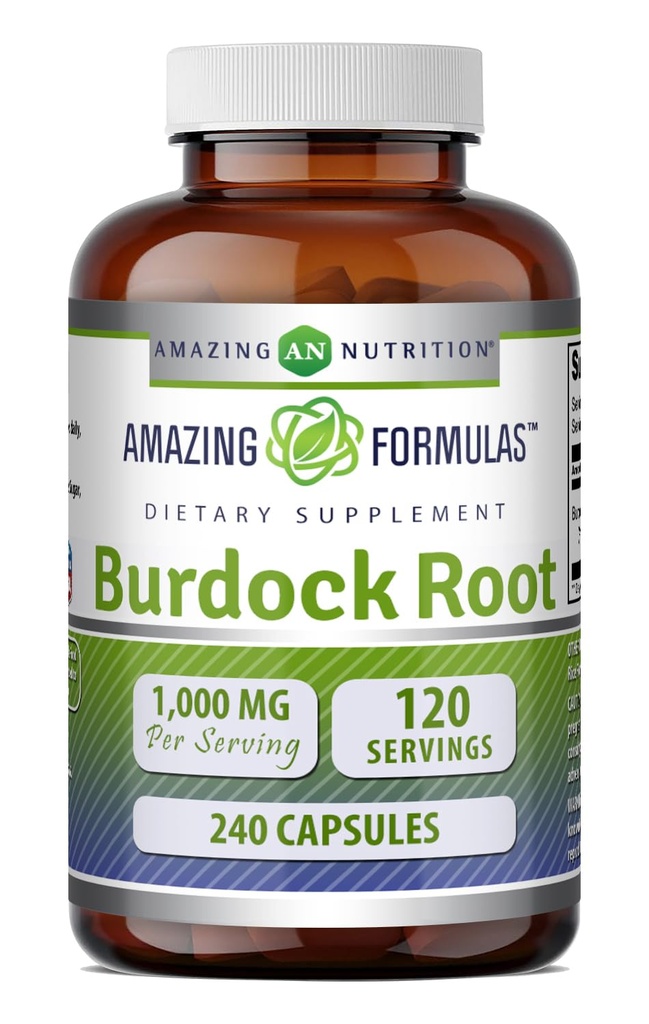 Formules étonnantes Supplément racine Burdock $ 1000 Mg par service $ 240 Capsules $ Non-GMO $ Sans gluten $ Fabriqué aux États-Unis