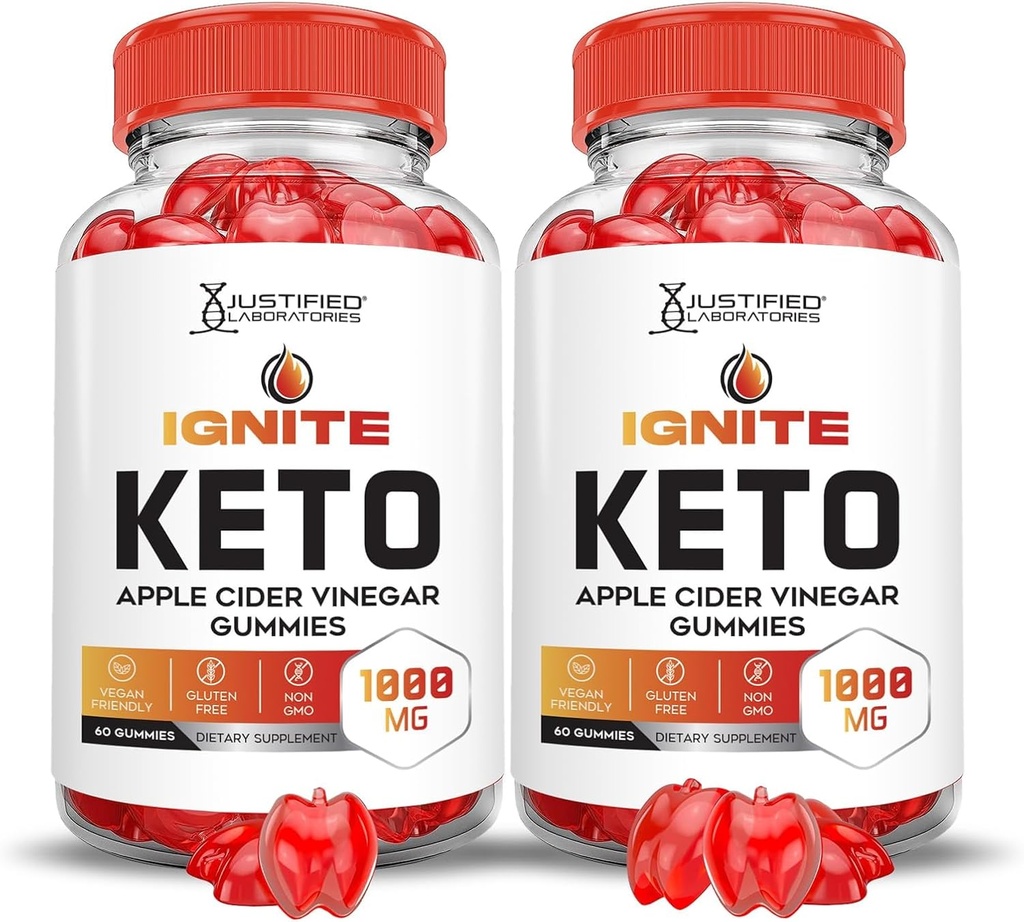 Justified Laboratories (2 Pack Ignite Keto ACV Gummies Advanced 1000MG Ignite Keto Gummies Formula Apple Cider Vinegar Formulated with Pomegranate Beet Juice Powder B12 Vegan Non GMO 120 Gummys