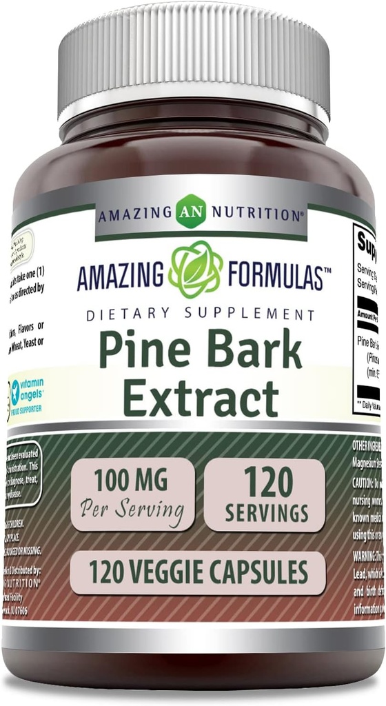 Amazing Formulas Pine Bark Extract Supplement | 100 Mg Per Serving | 120 Veggie Capsules | Non-GMO | Gluten Free | Made in USA