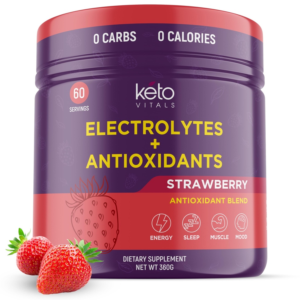 Keto Vitals Antioxidant Electrolytes Powder - Blend Electrolytes with Potassium, Magnesium, Sodium, Calcium | Keto Electrolytes Supplement Energy Drink Mix | Sugar-Free, Zero Calories, Zero Carbs