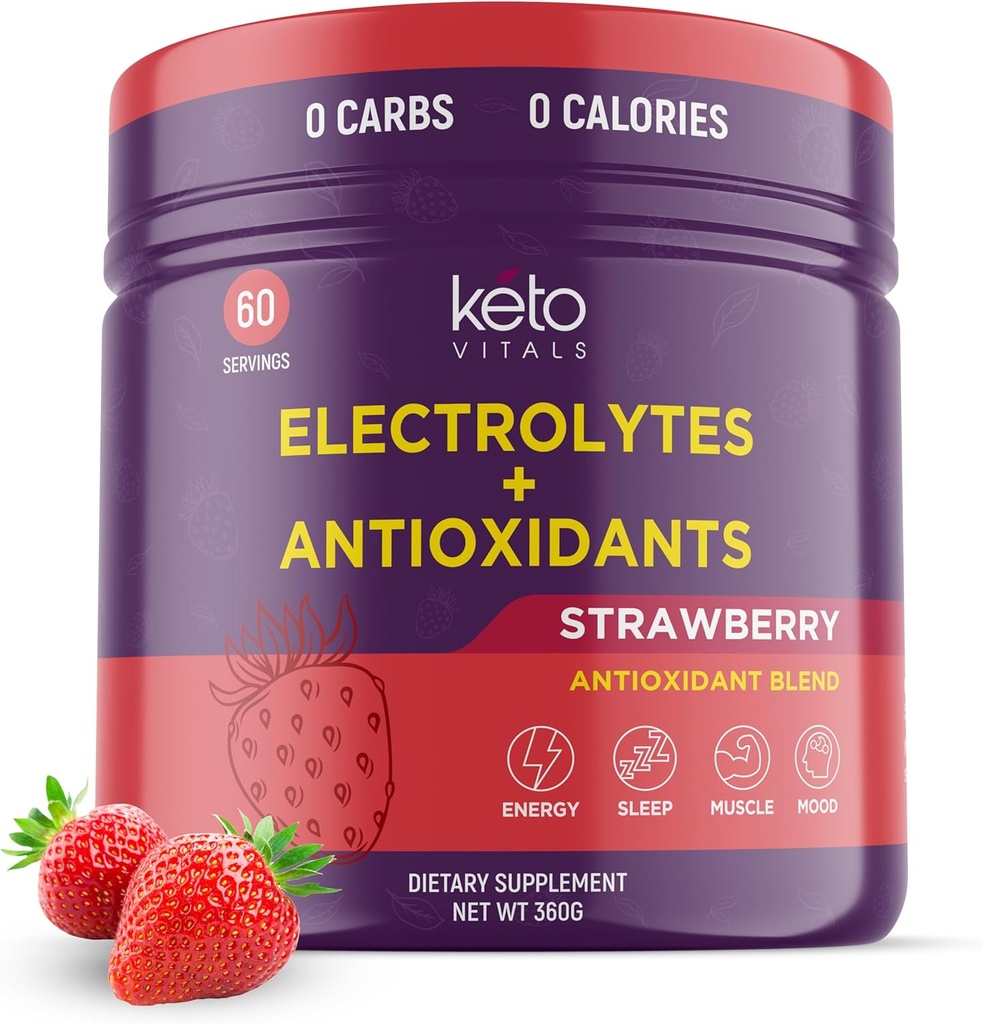 Keto Vitals Poudre d'électrolytes antioxydants - Mélanger des électrolytes avec du potassium, du magnésium, du sodium, du calcium.
