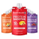Designer Wellness Protein Smoothie, Real Fruit, 12g Protéines, Faible Carb, Zéro Sucre ajouté, Sans gluten, Non-OGM, Pas de Couleurs ou d'arômes artificiels, Lot de variétés, 12 Compte