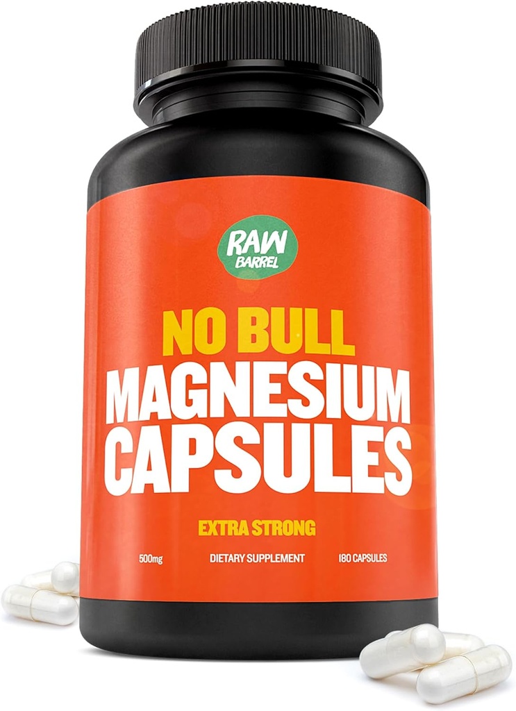 “No Bull” Magnesium Capsules, Unique Magnesium Citrate and Oxide Formula for Sleep and Relaxation, Magnesium Pills to Prevent Muscle Aches and Spasms, Magnesium Oxide Citrate, 500g