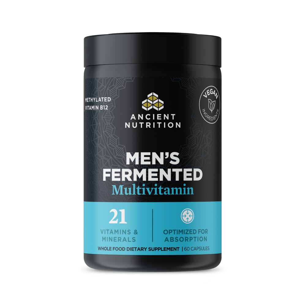 Multivitamine de nutrition ancienne pour les hommes, multivitamine fermentée pour les hommes avec vitamine A, C, D, E, K, Zinc & Magnésium, Immune Support, Vegan, 60 Ct