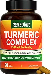 Curcumine curcumine, 1200 mg Extrait de racine curcuma et poudre, normalisé à 95 % Curcuminoïdes, soutien de santé articulaire haute puissance, absorption accrue avec poivre noir, 90 bouchons végétaliens