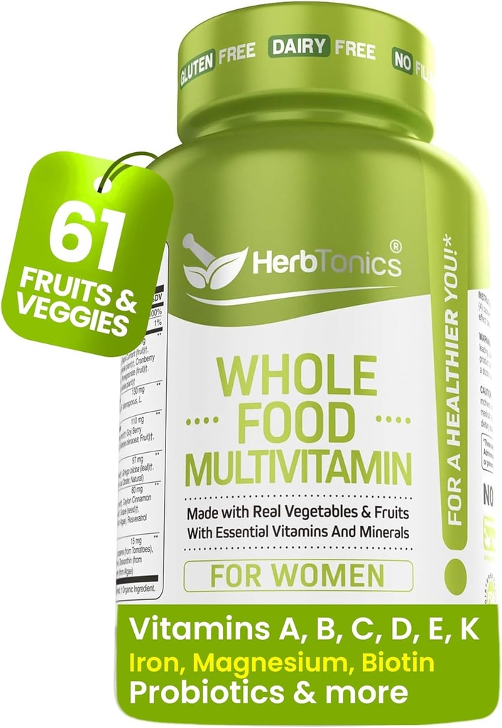 Herboronique Multivitamine alimentaire entière pour les femmes.Fabriqué avec des superaliments, Végétaux bruts réels, Fruits, Vitamine E, A, B Complexe.