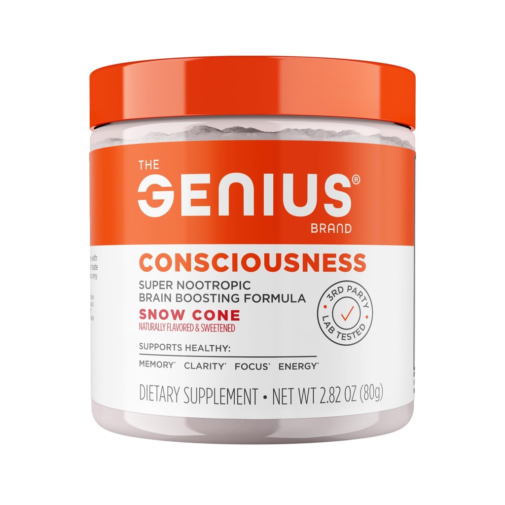 La conscience de génie de la marque Genius - Supplément de santé cérébrale tout-en-un pour la clarté - Soutient la concentration, la pensée créative, l'énergie et la mémoire - Propulsé par Nootropics - 15 portions - Cône de neige