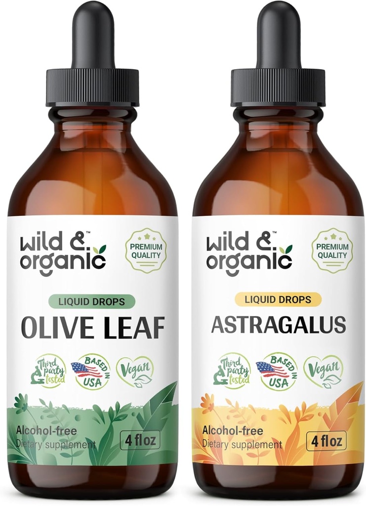 Teinture de feuille d'olive sauvage et biologique 4 fl oz et Astragalus Teinture 4 fl oz