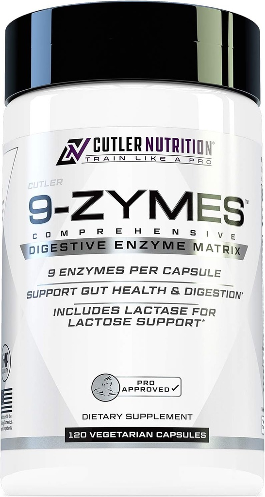 Cutler Nutrition Supplément enzymatique digestif 9-Zymes : contient du bromélain, de la protéase, de la lipase, de la lactase et plus encore pour aider à réduire le gonflement, améliorer l'absorption et réduire le gaz, 120 portions/capsules