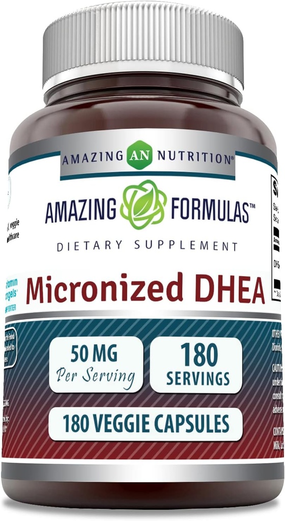 Amazing Formulas Micronized DHEA Supplement | 50 Mg per Serving | 180 Veggie Capsules | Non-GMO | Gluten-Free | Made in USA