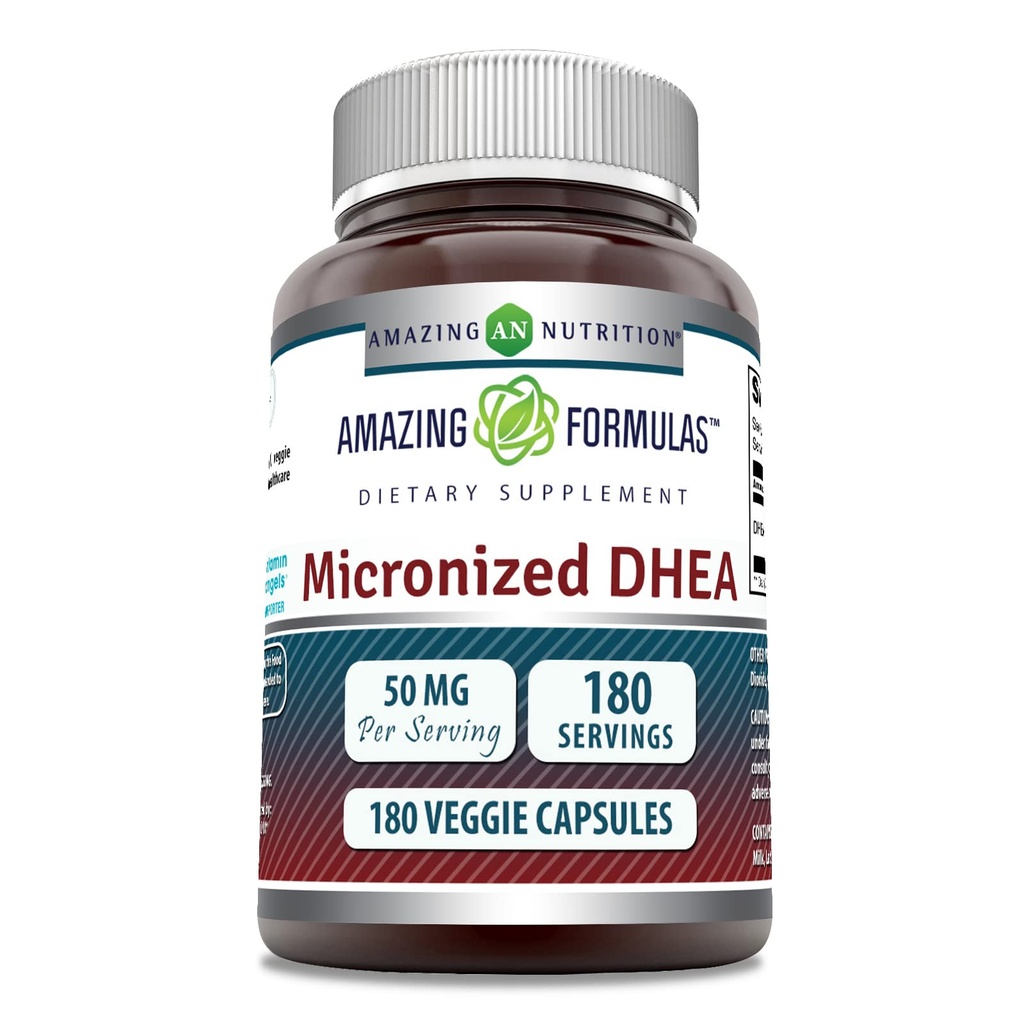 Formules étonnantes Micronized DHEA Supplement: 50 Mg par service. 180 Capsules de légumes.