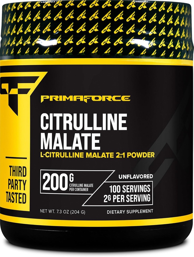 PrimaForce L-Citrulline Malate Powder, Supplément préentraînement non aromatisé, 200 Grams - stimule l'énergie, aide à récupérer, améliore la performance de la force – végétalien, non-OGM