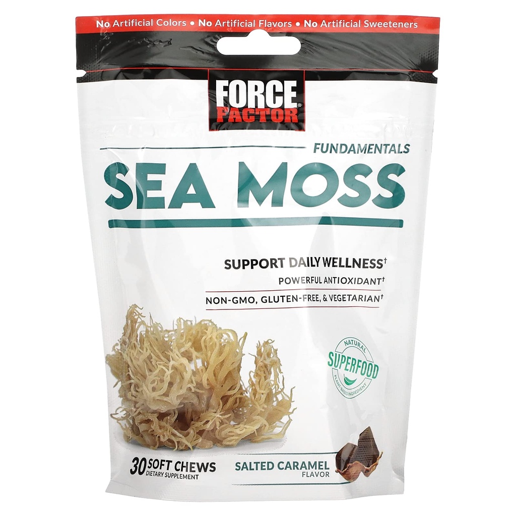 Force Factor Sea Moss Chews a Daily Wellness & Antioxydant Supporter un caramel salé (30 Chews doux)