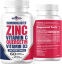 Zinc Quercetin 500mg avec vitamine D et C antioxydant immunosupport Quercetin haute puissance supplément de zinc pour les hommes et les femmes - sans gluten, soja et laitiers - 60 Nombre (paquet de 1)