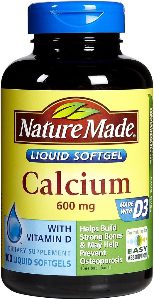 Calcium naturel 600 mg - 100 Softgels, boîte de 4