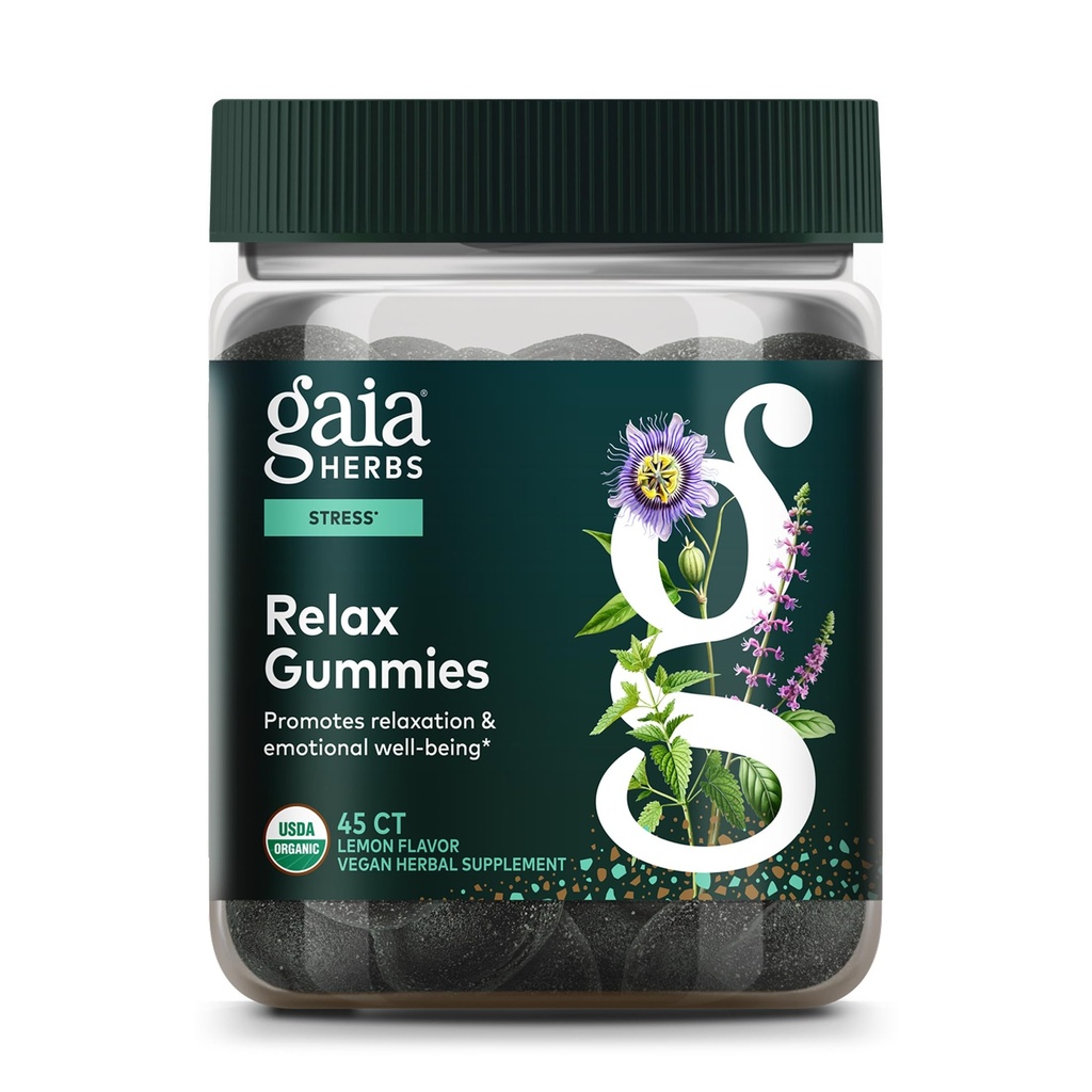 Gaia Herbs Relax Gummies - Soutient les sensations calmes - avec le concentré de jus de pomme et de citron biologique - 45 gummes (15 portions)