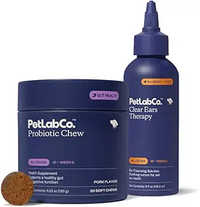 PetLab Co. - Ensemble de levures d'oreilles de chien : Probiotiques doux de chien d'épice pour la santé des gourdes, la production de levures, les oreilles démangeaisons, la peau démangeaisons, les allergies saisonnières et les oreilles claires