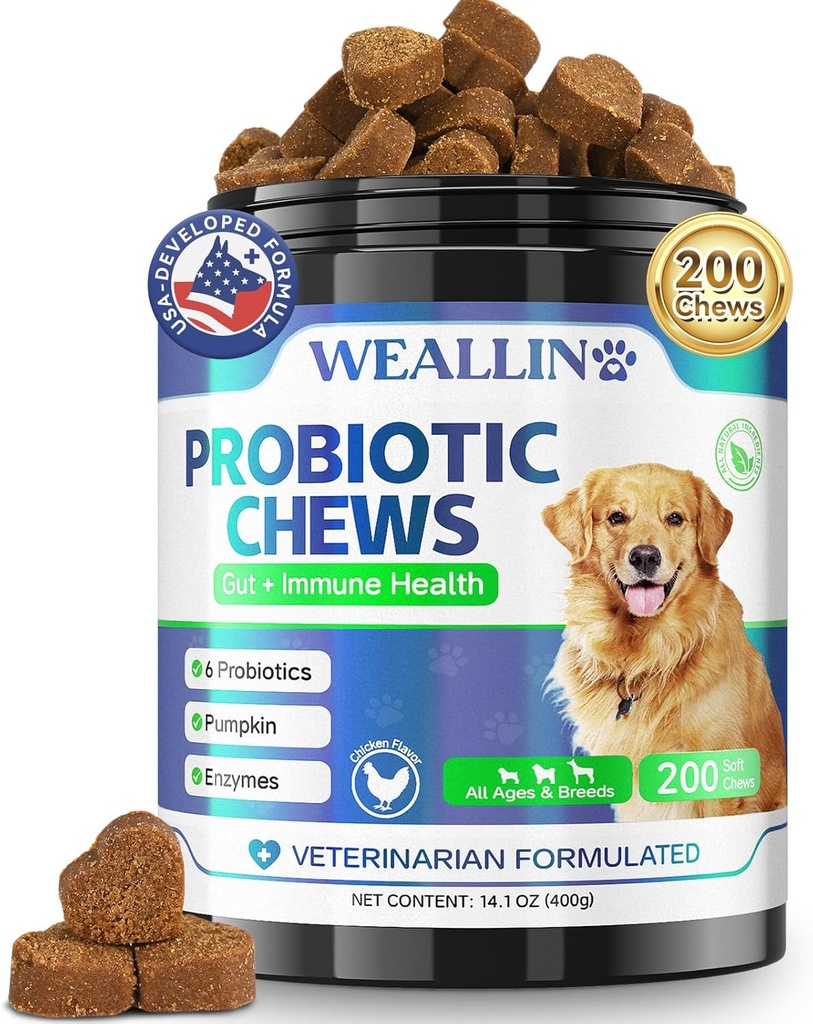 200 PCS Probiotiques pour chiens - Chien Probiotique Chews pour Gut Health, Digestive Support & Itchy Skin Relief Traitement des gaz de diarrhée - Probiotiques, enzymes digestives, prébiotiques, citrouille