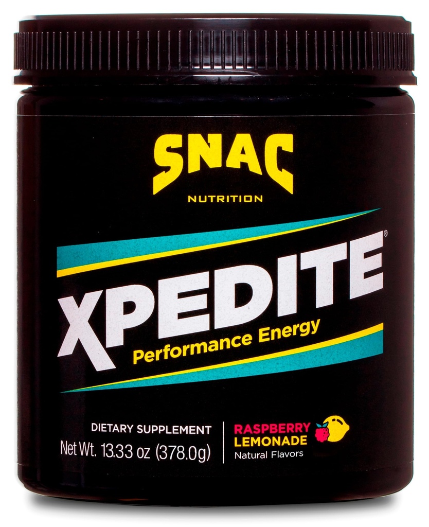 SNAC XPEDITE - Supplément de boisson de performance pré-entraînement, favorise l'énergie et la focalisation, Booster à oxyde nitrique et thermogénique, L-Carnitine, Beta Alanine, Poudre de citronnade aux framboises, (24 portions)