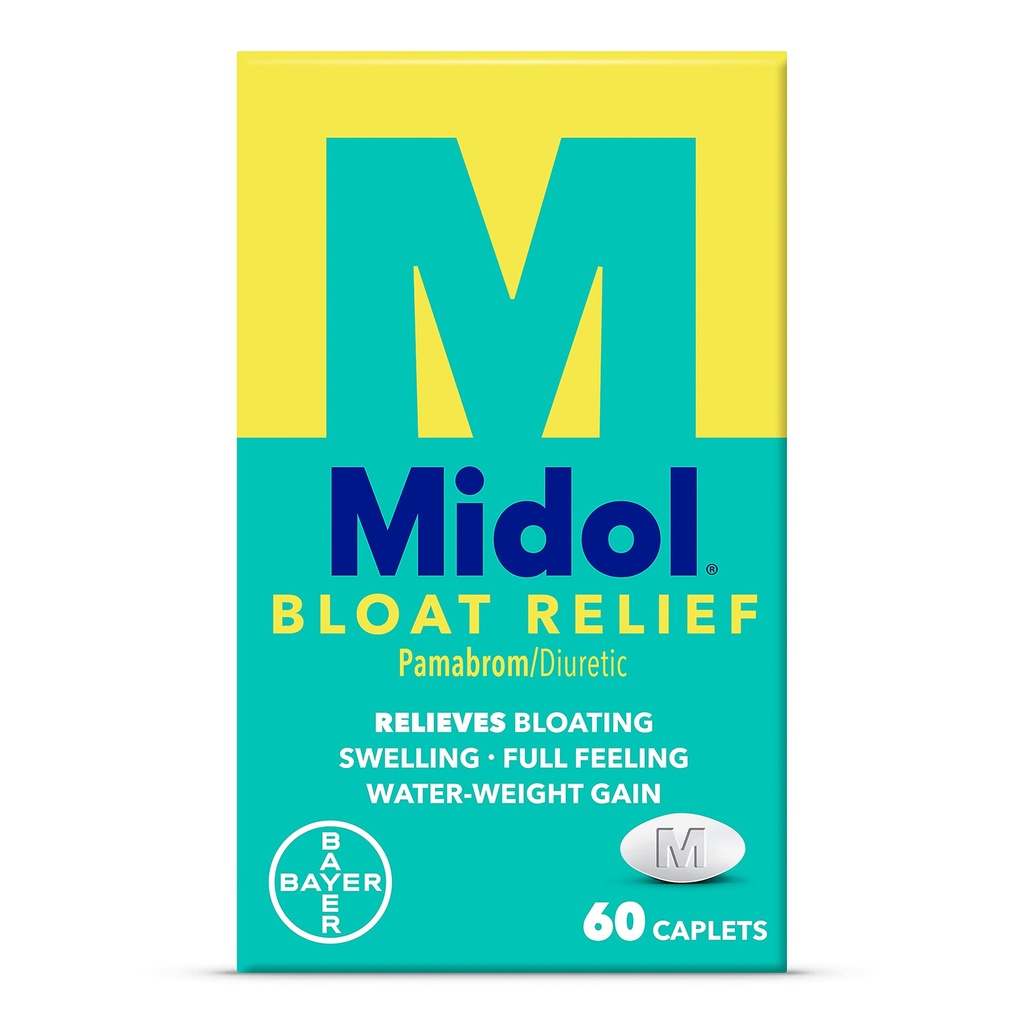 Midol Bloat Relief Caplets with Pamabrom, Relieve Bloating Symptoms Before and During Your Period, Provides Up to 6 Hours of Relief for Women, 60 Count