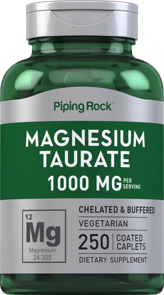 Piping Rock Magnésium Taurate de 1000mg de 250 Caplets Chelaté et Bufferé.