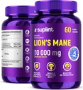 Supplément de Champignons de Mane de Lion, 10 000 mg de supplément alimentaire pour mémoire, focus et clarté Complexe quotidien de soutien du système immunitaire pour les femmes et les hommes